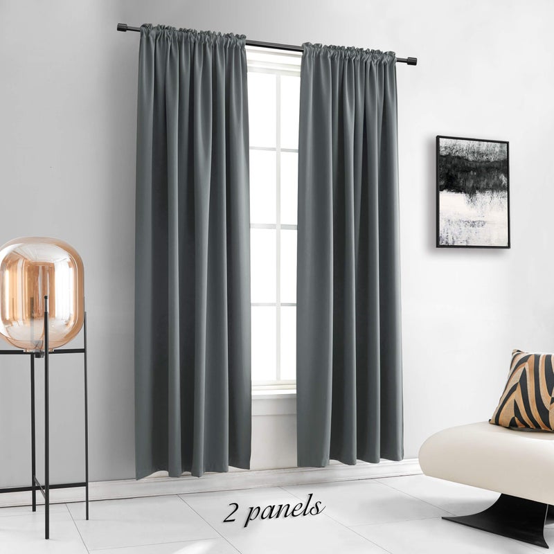 DONREN 96 Inches Long Room Darkening Curtain Draperies for Living Room - Blackout Solid Rod Pocket Curtains for Dining Room(2 Panels,Medium Grey) - Image 2